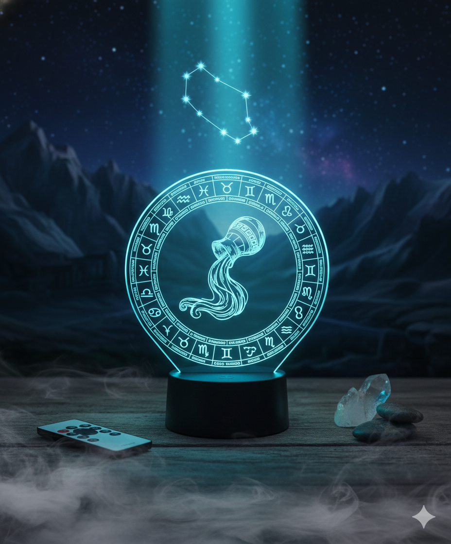 🌬️✨ Lampe Illusion 3D – Astrologie Horoscope Verseau