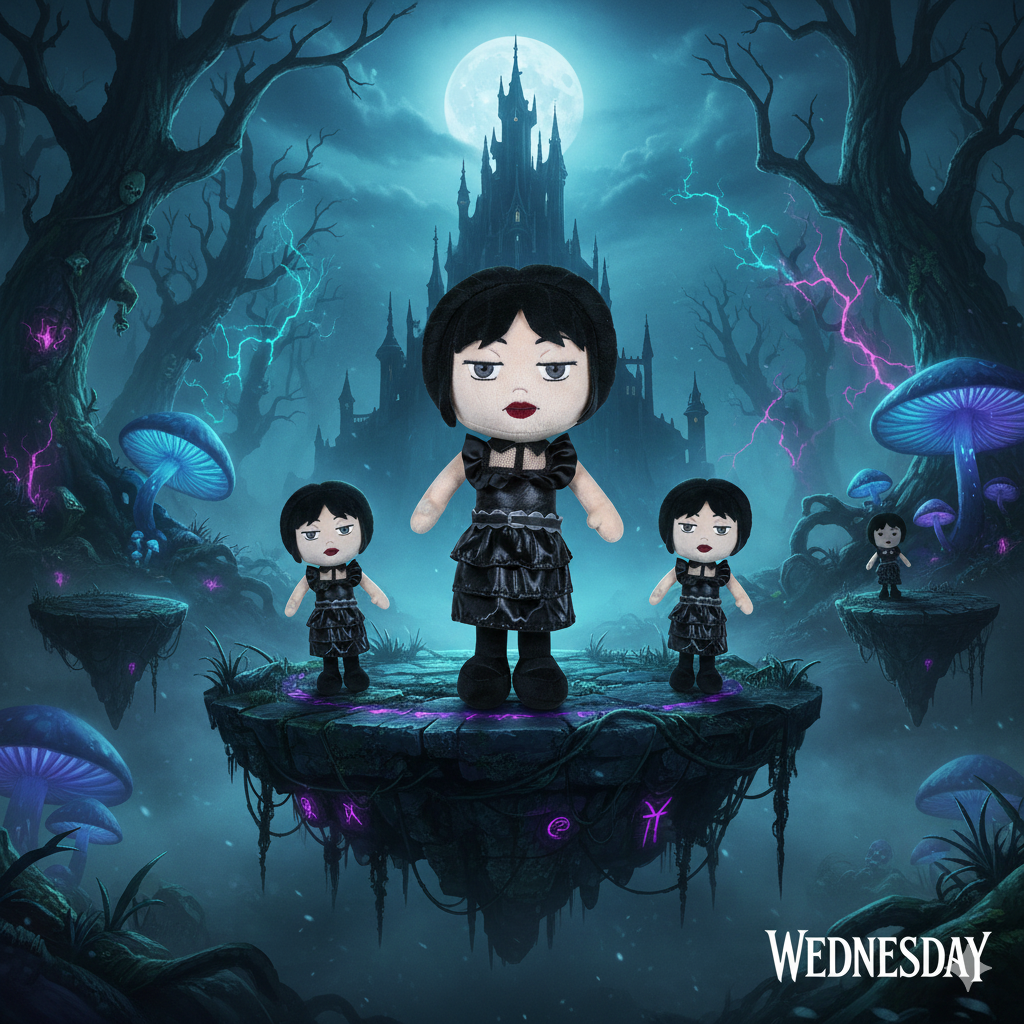 🖤🕺 Peluche Mercredi Dansant – 32 cm