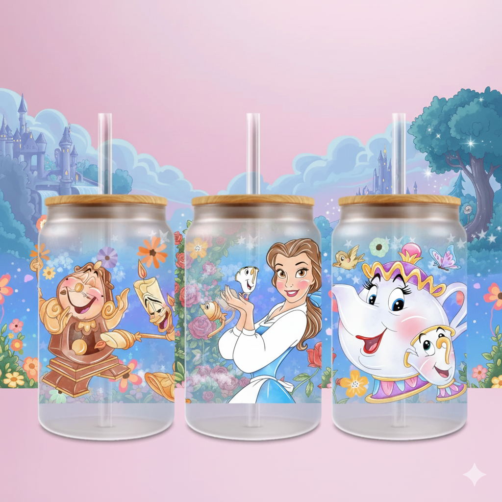 🌹✨ Verre Givré Personnalisable Belle & la Bête – 470 ml