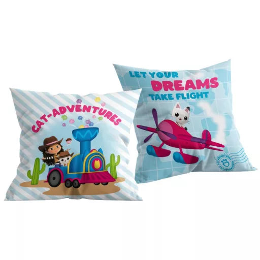 🐱 Coussin décoratif – Aventures de chat – Maison de poupée de Gabby – 40 × 40 cm