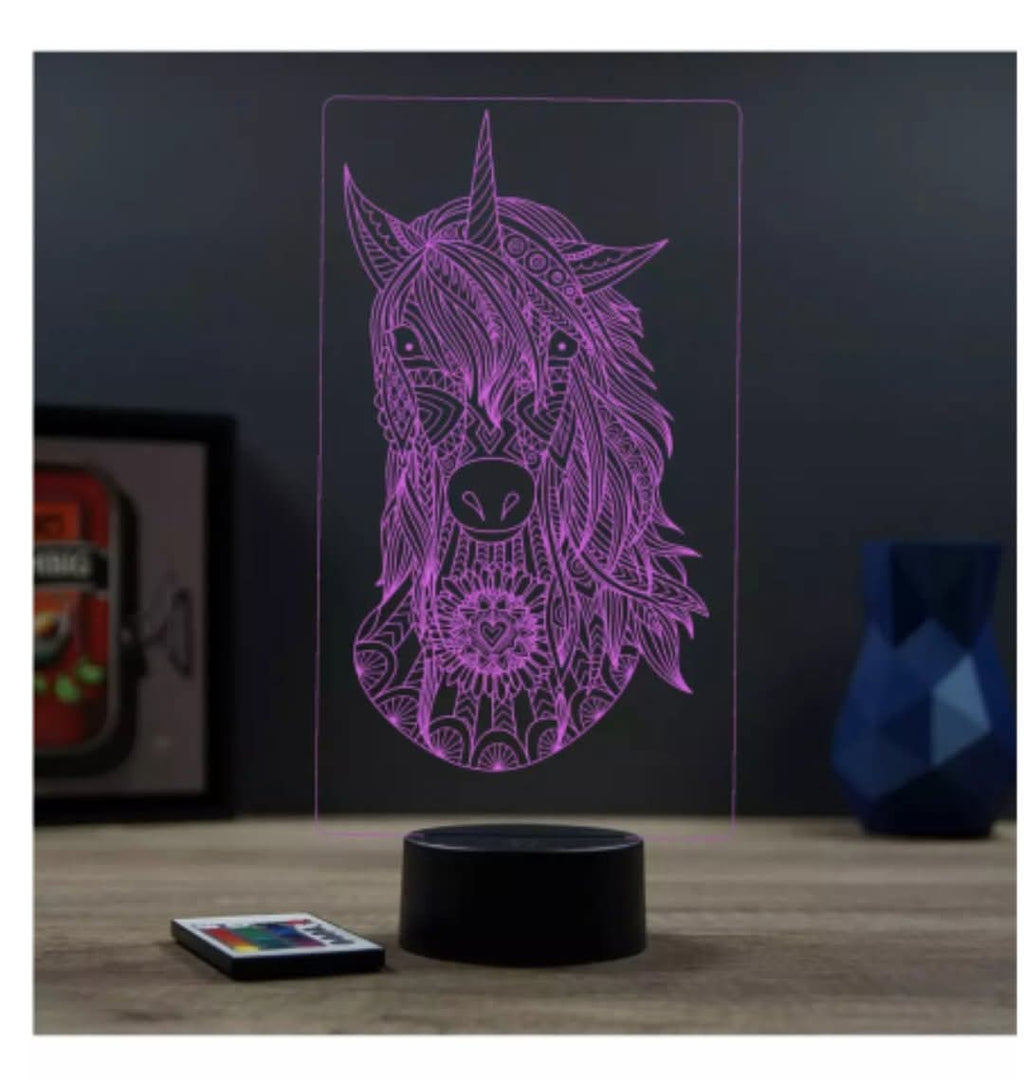 🦄✨ Lampe Illusion 3D Licorne (Vue de Face)