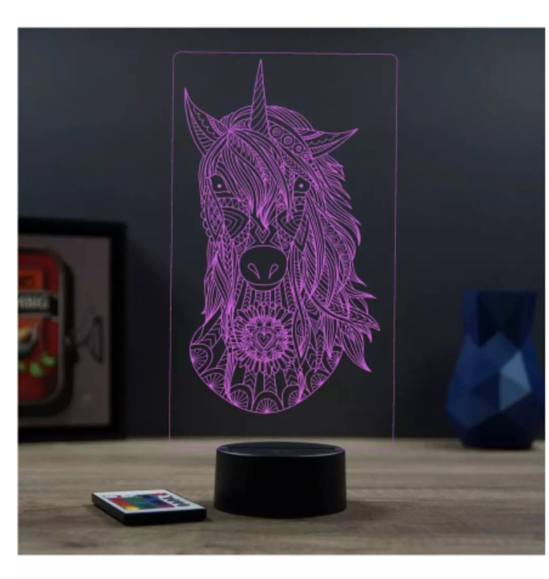 🦄✨ Lampe Illusion 3D Licorne (Vue de Face)