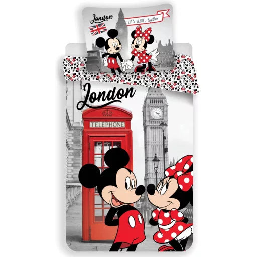 🎀 Parure de lit Disney Minnie Londres – 140×200 cm + taie 70×90 cm