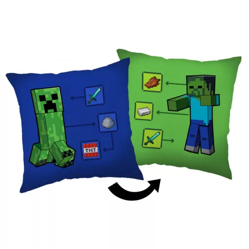 💣 Coussin décoratif – Minecraft « Comment jouer avec Creeper » – 40 × 40 cm