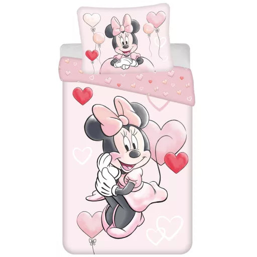 🎈 Parure de lit Disney Minnie Heart Balloons – 140×200 cm + taie 70×90 cm