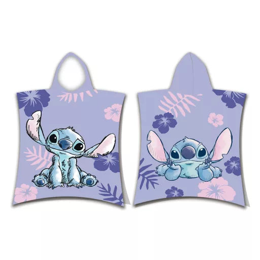 🌺🐾 Poncho de plage – Disney Lilo & Stitch : Star Dog – violet – 100 % coton – 50 × 115 cm