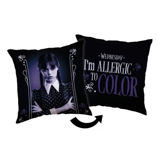🎨🖤 Taie d’oreiller – Wednesday Color – 40x40 cm – polyester – coussin inclus