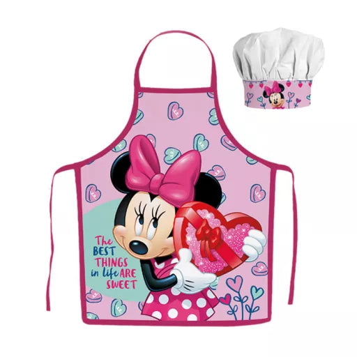 🍭 Ensemble enfant 2 pièces – Disney Minnie Sweets – Tablier + Bonnet