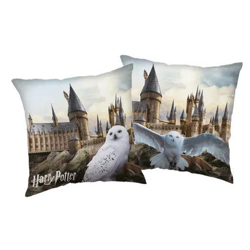 🦉 Coussin décoratif – Harry Potter « Hedwige à Poudlard » – 40 × 40 cm