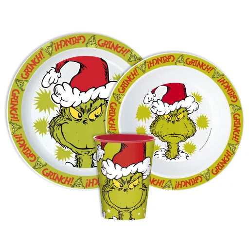 🎄 Service de table Grinch Christmas Mischief – Micro-ensemble en plastique (tasse 260 ml)