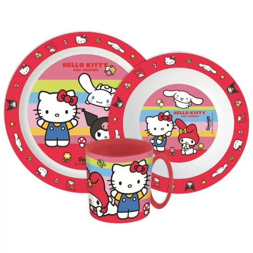 🎀 Service de table Hello Kitty and Friends – Micro-ensemble en plastique (mug 390 ml) 🌈