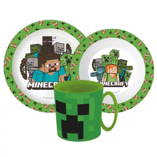 ⛏️ Service de table Minecraft Pixelcraft – Micro-ensemble en plastique (mug 390 ml) 🟩
