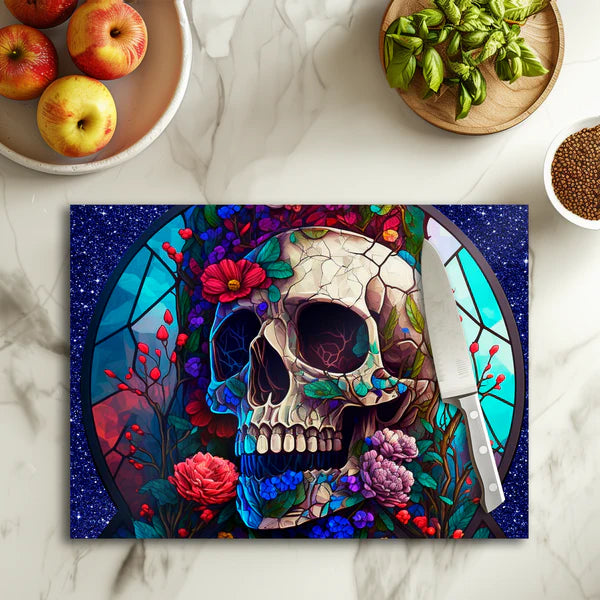 💀✨ Planche à découper Crâne Vitrail – Verre 20 × 28,5 cm