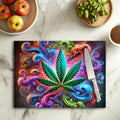 🌈🌿 Planche à découper Rainbow Cannabis – Verre 20 × 28,5 cm