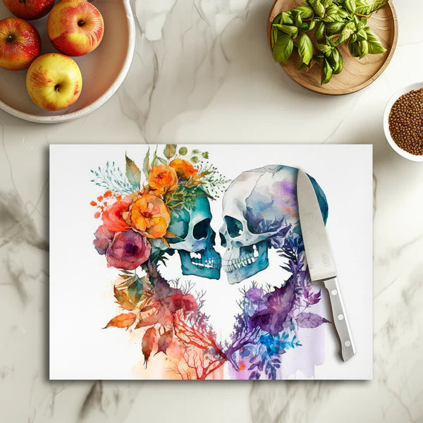 💀❤️ Planche à découper Skeleton Love – Verre 20 × 28,5 cm