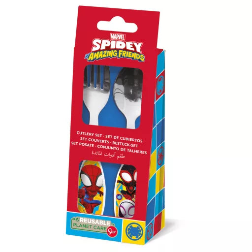 🕷️ Ensemble de couverts ergonomiques – Spiderman Spidey Friends – 2 pièces