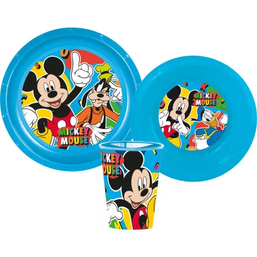 🐭 Service de table Disney Mickey – Ensemble en plastique (verre 260 ml) 🎉