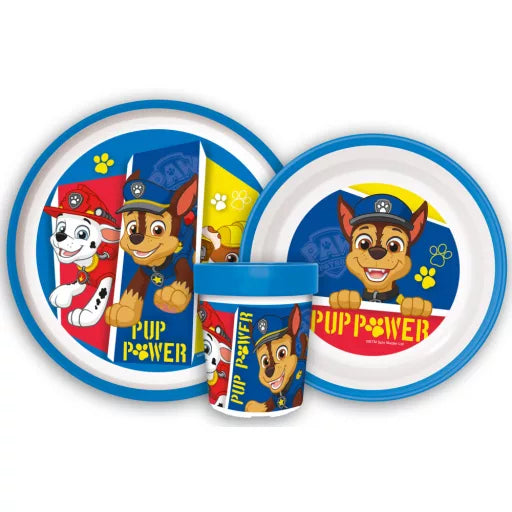🐾 Ensemble de vaisselle antidérapant Paw Patrol Pup Power – Microplastique (tasse 260 ml)