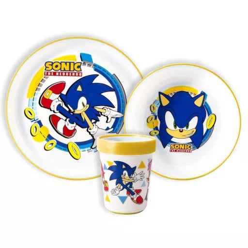 🌀 Ensemble de salle à manger antidérapant Sonic the Hedgehog – Microplastique (tasse 260 ml)