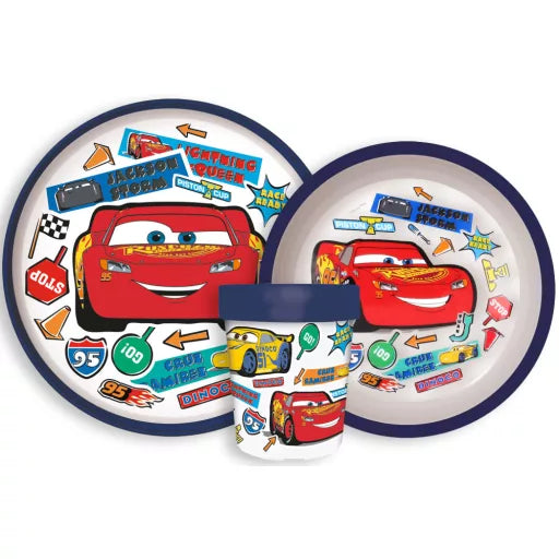 🏁 Ensemble de vaisselle antidérapant Disney Cars – Microplastique (tasse 260 ml) 🚗