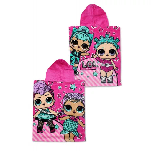 💖🌈 Poncho de plage – LOL Surprise rose – 100 % coton – 50 × 115 cm