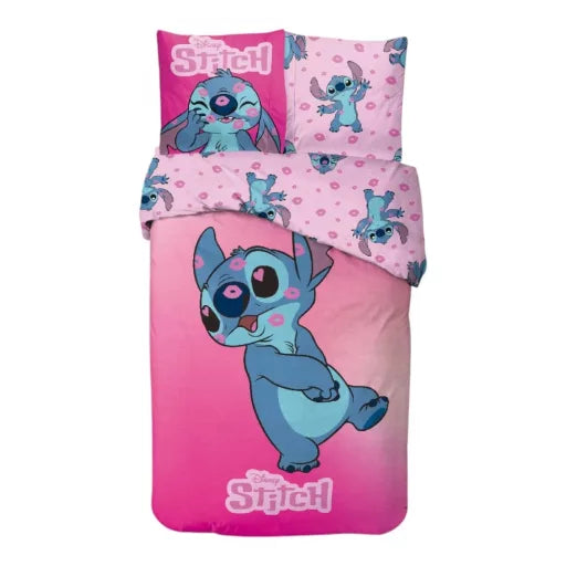 💞 Housse de couette Disney Lilo et Stitch Rose Kiss – 140×200 cm + taie 65×65 cm