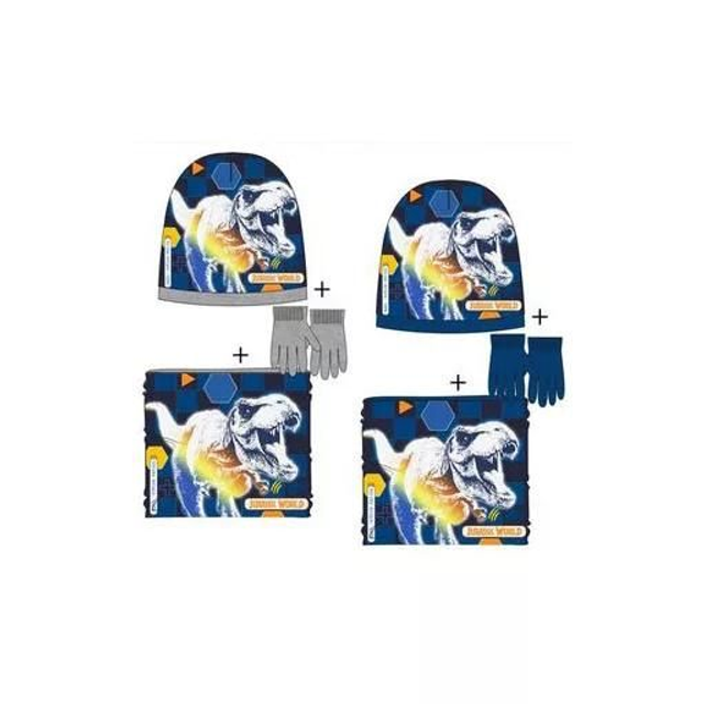 🦖 Ensemble Bonnet + Cache-Cou + Gants Jurassic World pour Enfants (Lot de 2)