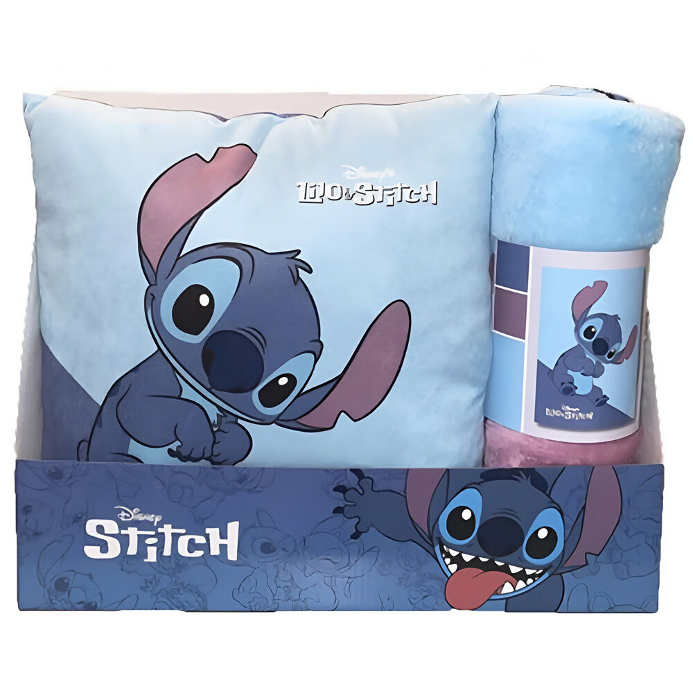 🛏️💙 Ensemble Disney Stitch – Couverture polaire & coussin