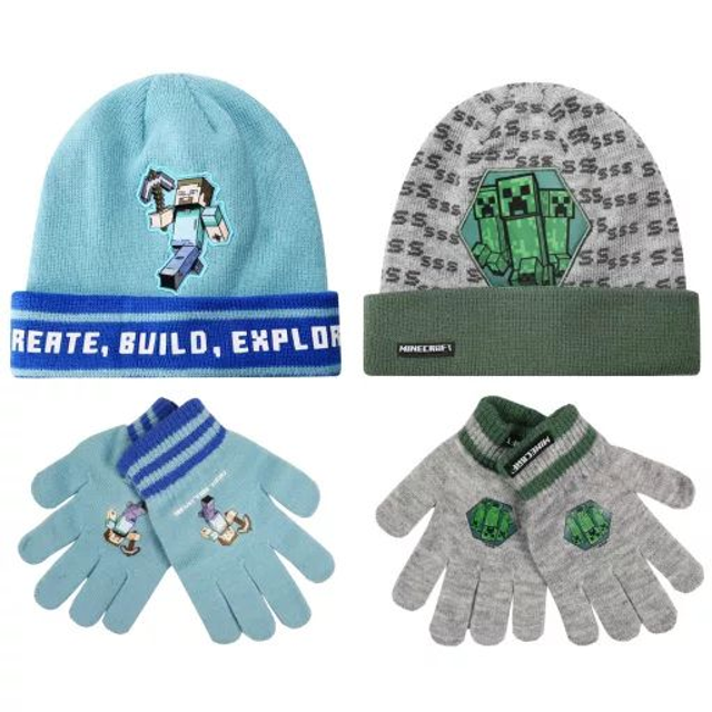 🧢🧤 Ensemble Bonnet + Gants Minecraft pour Enfants (Lot de 2)