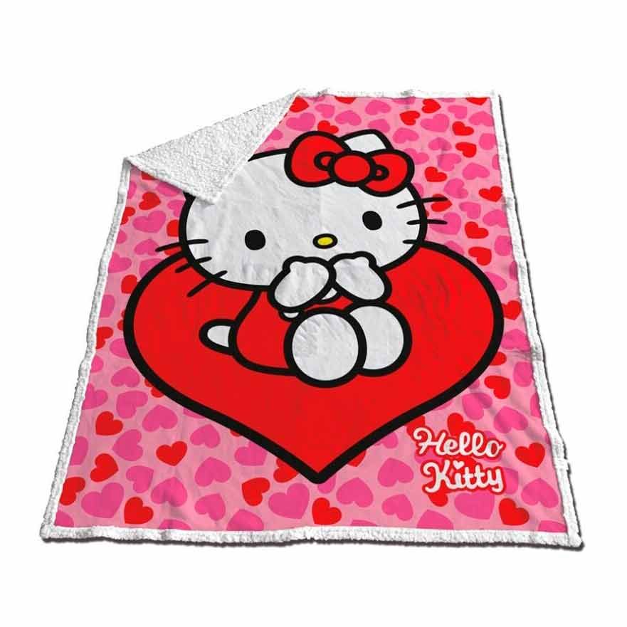 🛏️🎀 Couverture corail en sherpa Hello Kitty – 120 x 150 cm