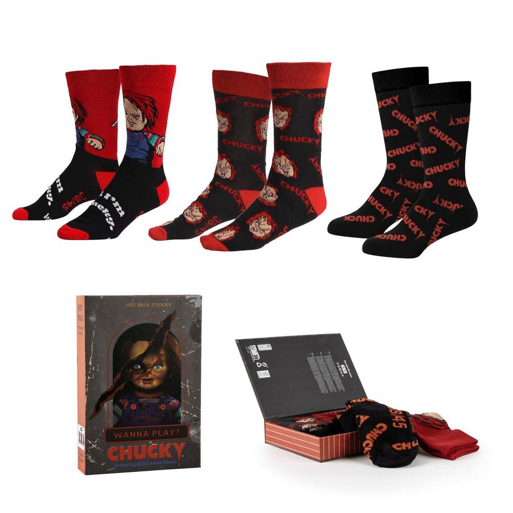 🧦💀 Lot de 3 chaussettes Chucky pour adultes – Précommande