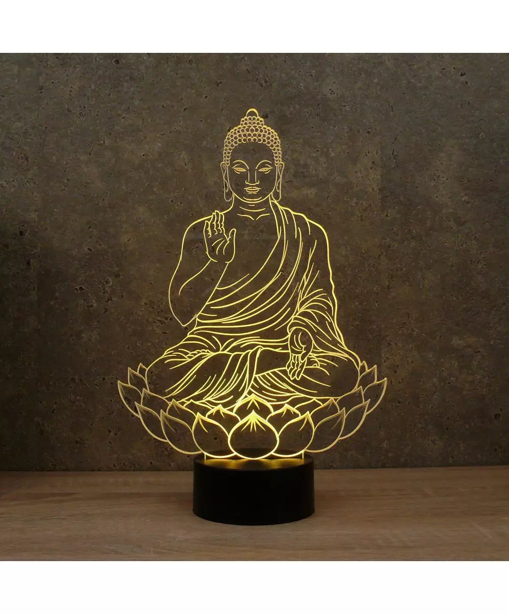 🧘♂️🌸✨ Lampe Illusion 3D Bouddha Fleur de Lotus