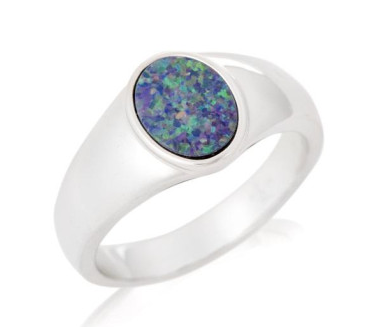 💍✨ Chevalière Homme en Argent Rhodié 925/1000 avec Opale Bleue d’Australie 💫