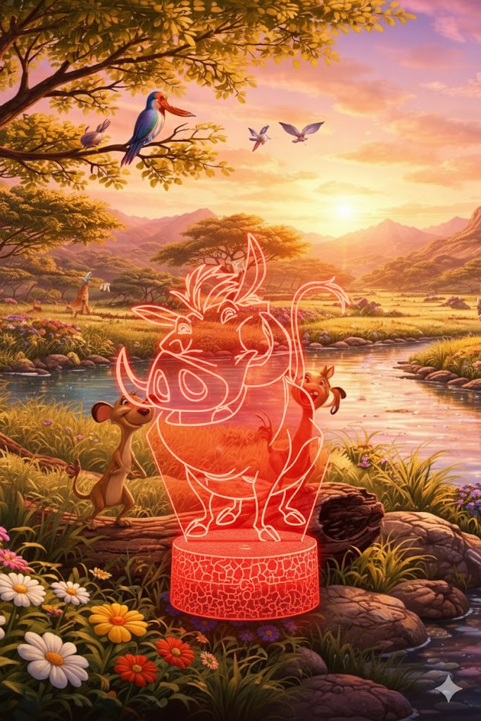 ✨🦁 Lampe 3D Personnalisée à LED – Pumba (Le Roi Lion)